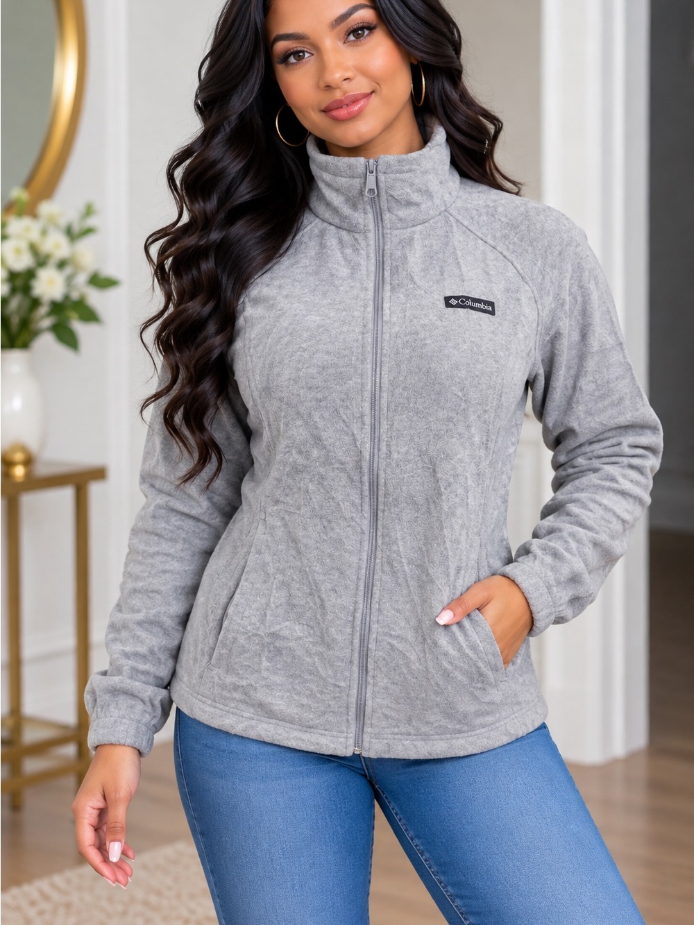 Columbia Women's Light Grey Teddy Fleece Full-Zip Jacket